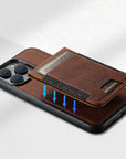 Luxury Phone Case for iPhone with Built-in Card Holder and Magnetic Stand – Durable Protection in Khaki, Black, Blue, Brown 1
