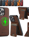 Luxury Phone Case for iPhone with Built-in Card Holder and Magnetic Stand – Durable Protection in Khaki, Black, Blue, Brown 4