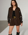 Lyra | Faux Leather Panel Corduroy Zip-Up Jacket 1