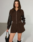 Lyra | Faux Leather Panel Corduroy Zip-Up Jacket 3