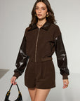 Lyra | Faux Leather Panel Corduroy Zip-Up Jacket 4