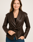 Madonna | Women's Leather Winter Jacket with Tie Belt 1