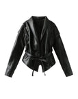 Madonna | Women's Leather Winter Jacket with Tie Belt 3