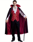 Men’s Gothic Vampire Halloween Costume | Long Cape Ruffled Shirt 0