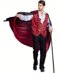 Men’s Gothic Vampire Halloween Costume | Long Cape Ruffled Shirt 2