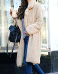 Oversized Women's Teddy Coat with Lapel Collar – Long Plush Winter Coat for Casual Wear 0