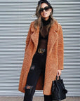 Oversized Women's Teddy Coat with Lapel Collar – Long Plush Winter Coat for Casual Wear 1