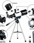 Professional Astronomical 150x Magnification Refracting Telescope 300/70mm With Tripod Phone Adapter 7