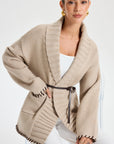 Quincy | Contrast Stitched Shawl Collar Belted Knit Outerwear 0