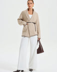 Quincy | Contrast Stitched Shawl Collar Belted Knit Outerwear 1