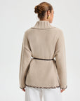 Quincy | Contrast Stitched Shawl Collar Belted Knit Outerwear 5
