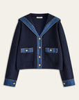 Racy | Sailor Collar Denim Trim Knit Outerwear 0