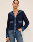 Racy | Sailor Collar Denim Trim Knit Outerwear 5