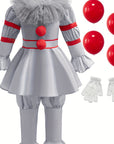Scary Long Sleeve Halloween Clown Costume Set | Jumpsuit Gloves 6