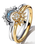 Sparkling moon-sun-silver crystal ring 0