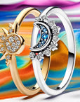 Sparkling moon-sun-silver crystal ring 4