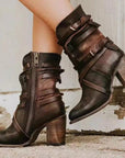Stylish Black Leather Ankle Boots for Women with Chunky Heel and Distressed Finish 1