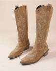 Stylish Women's Cowgirl Boots in Suede with Embroidery and Block Heel – Beige and Rose 7