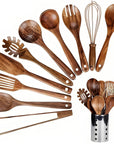 TeakElegance | Stylish Natural Teak 11-Piece Kitchen Utensil Set 0