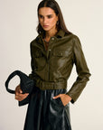 Teressa | Belted PU Leather Cargo Shirt Jacket 1