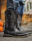 TimberRanch | Men’s Western Cowboy Boots with Embroidered Mid-Calf Square Toe Design 2