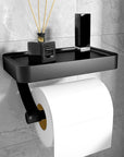 Toilet Roll Holder with Black Metal Shelf 0