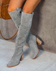 Trendy Women's Grey Block Heel Boots – Urban Western Style, Comfortable Faux Suede 2