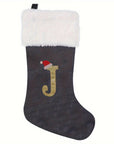 VelvetMonogram | Stylish Personalized Gray Christmas Stocking Decoration 30