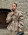 Vintage Women's Short Trench Coat with Turn-Down Collar and Shoulder Pads – Stylish Women's Jacket 1