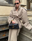 Vintage Women's Short Trench Coat with Turn-Down Collar and Shoulder Pads – Stylish Women's Jacket 3