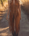 Western Halloween Cowgirl Costume Jumpsuit | Suede Fringe Sleeveless 0