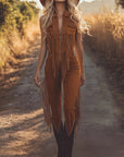 Western Halloween Cowgirl Costume Jumpsuit | Suede Fringe Sleeveless 1