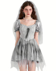 Women Gothic Puff Sleeve Halloween Corpse Bride Costume Dress | Mini 0