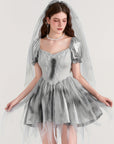 Women Gothic Puff Sleeve Halloween Corpse Bride Costume Dress | Mini 3