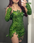 Women Sequin Leaf Halloween Costume Dress | Strapless Mini 3