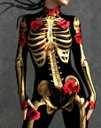 Women Skeleton Print Halloween Costume Jumpsuit | Long Sleeve Stretchy 1
