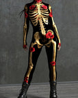 Women Skeleton Print Halloween Costume Jumpsuit | Long Sleeve Stretchy 3