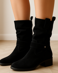 Women's Black Suede Knee High Boots – Comfortable Pleated Shaft Stylish Footwear 2