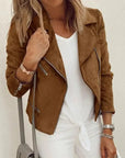Women’s Faux Suede Moto Jacket – Asymmetrical Zip, Tailored Fit, and Stylish Zippered Pockets
