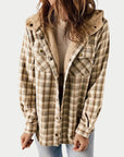 Women's Fleece Lined Plaid Shacket with Hood – Relaxed Fit Casual Layer 0