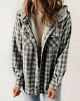 Women's Fleece Lined Plaid Shacket with Hood – Relaxed Fit Casual Layer 1