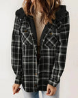 Women's Fleece Lined Plaid Shacket with Hood – Relaxed Fit Casual Layer 2