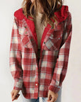 Women's Fleece Lined Plaid Shacket with Hood – Relaxed Fit Casual Layer 7