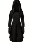 Women’s Gothic Lace Up Halloween Movie Costume Dress | Hooded Long Sleeve 0