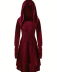 Women’s Gothic Lace Up Halloween Movie Costume Dress | Hooded Long Sleeve 2