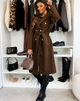 Women's Knee-Length Wool Coat with Double-Breasted Design and Belted Waist 1