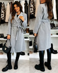 Women's Knee-Length Wool Coat with Double-Breasted Design and Belted Waist 3