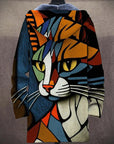 Women's Lightweight Casual Jacket with Playful Cat Pattern – Ideal for Spring and Fall 1