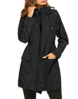 Women's Lightweight Packable Raincoat with Cinched Waist - Water-Resistant Rain Jacket with Hood 0