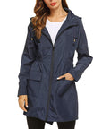 Women's Lightweight Packable Raincoat with Cinched Waist - Water-Resistant Rain Jacket with Hood 4